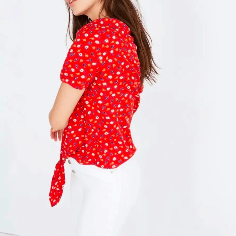 Madewell Novel Tie-Front Top Prairie Posies Red Floral Size Medium - Picture 8 of 14